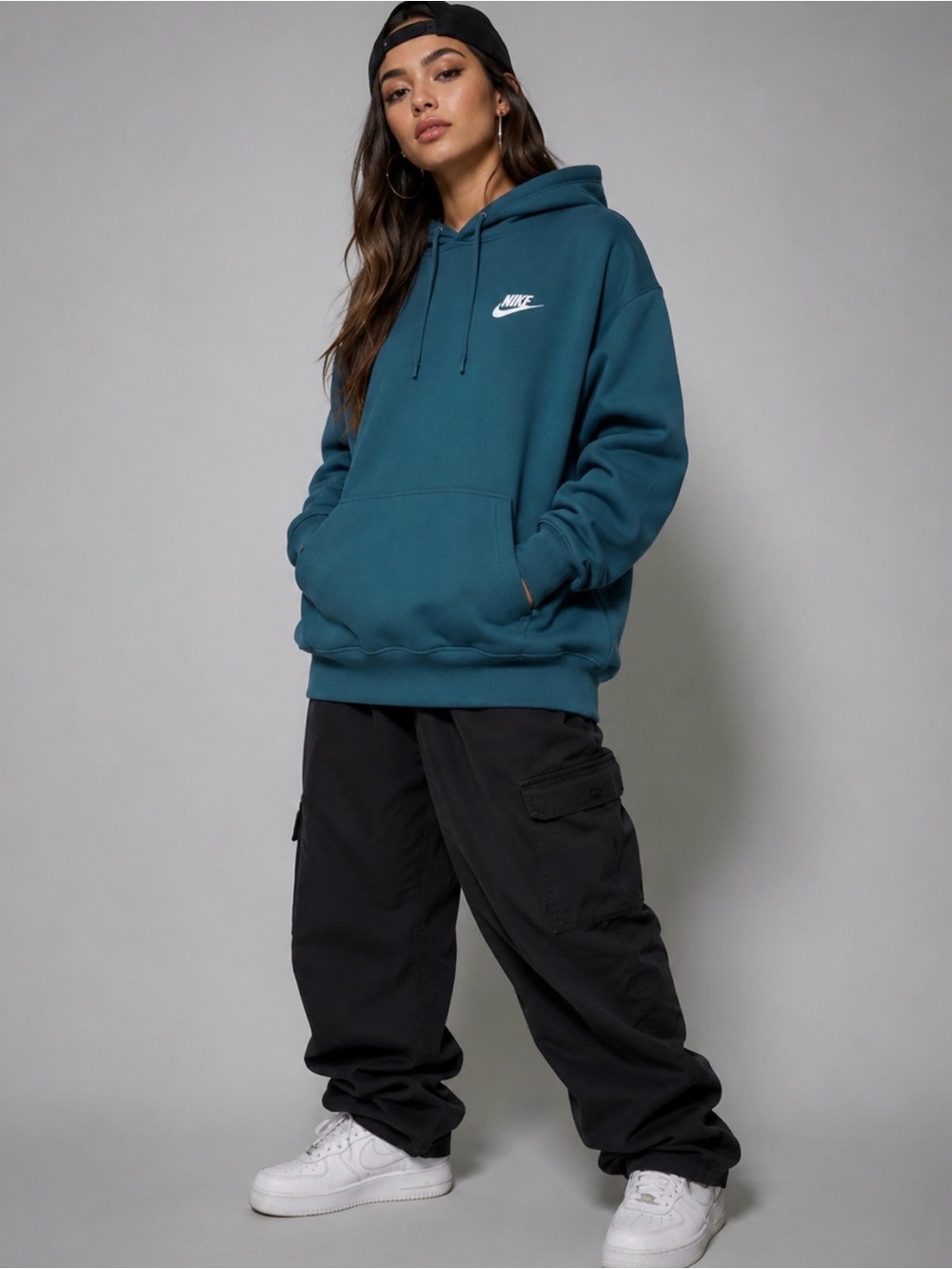 Nike Sweatshirt Hoodie Men's S Sportswear Club Fleece Aqua Blue Drawstring